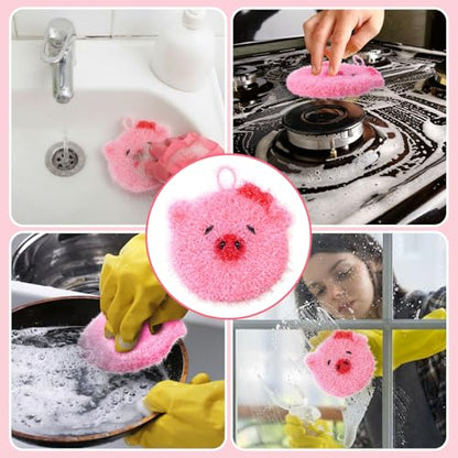 6 Piecs Cute Pig Shape Dish Sponge Dual Sided Non Scratch Pig Dish Washing Scrubbers, Reusable Household Cleaning Kitchen Tools for Dishwashing Washing Dishes Cookware - style: Pig