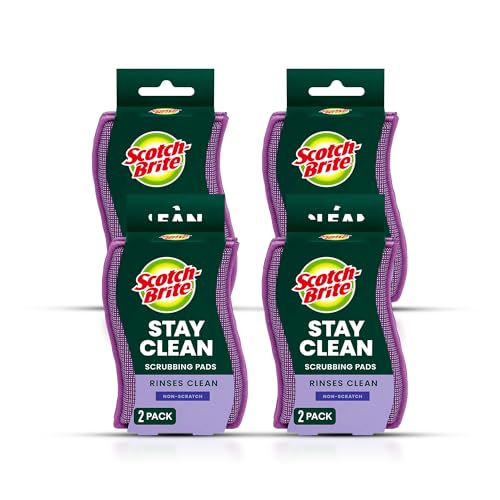 Scotch-Brite Clean & Rinse Non-Scratch Scrub Sponges – Dual-Sided Scrubber with Cloth Side for Wiping, Rinses Clean – 8 Sponges (4 Packs of 2) for Dishes, Countertops, Appliances & More