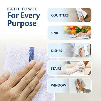 Universal Cleaning Towels, Bulk 24 Pack, 16” X 19” 100% Cotton Fully Bordered Commercial Grade Terry Weave Cloth Bar Mops for Everyday Restaurant or Home Use
