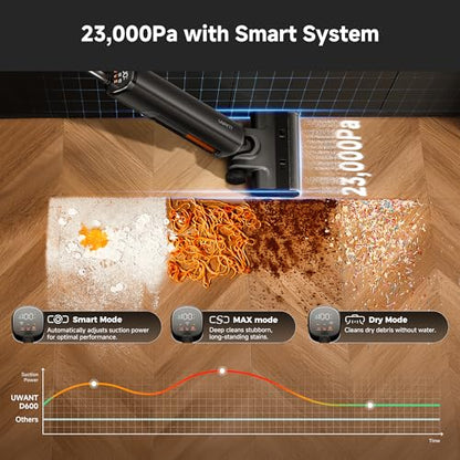 uwant Wet Dry Vacuum Cleaner 180° Lay-Flat Vacuum Mop All in One with 100℃ Hot Water and Air Drying 23000Pa Suction Vacuum Cleaner with Self-Cleaning Anti Odor Triple Edge Electric Mop