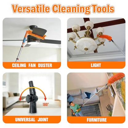 LAANPOLE 20FT Reach Ceiling Fan Cleaner Duster, Fan Blade Cleaner Kit with 3-12FT Extension Pole, Microfiber Duster & Replaceable Cleaning Cloth for Blades, Ceiling, Furniture - size: 12FT
