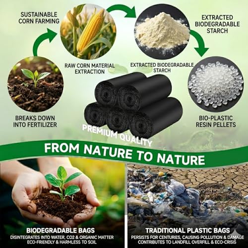 1.6 Gallon Small Trash Bags Bathroom Black, Mini Garbage Bags with Handles,（Fit 1.3-1.5Gal）6 Liter Unscented Wastebasket Liners for Car Office Kitchen, Biodegradable, 100 Count - color: 1.6gal100-BlackWithHandle