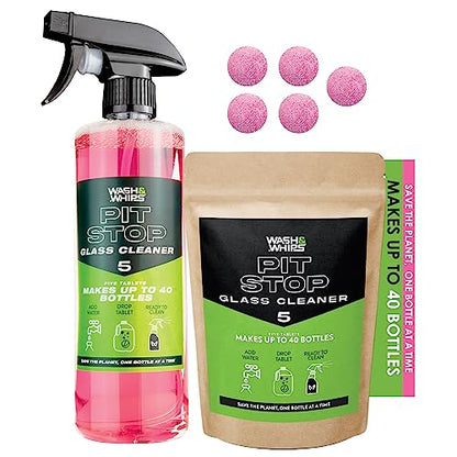 WASH&WHIPS Glass Cleaner Effervescent Tablets w/Empty 16 oz Spray Bottle (Makes 5 Gal/20L) - color: Pink + Bottle