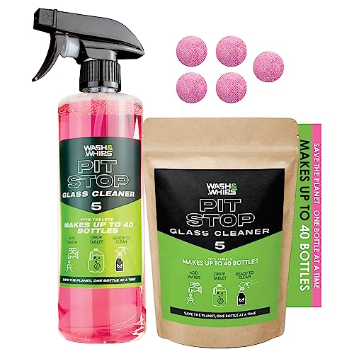 WASH&WHIPS Glass Cleaner Effervescent Tablets w/Empty 16 oz Spray Bottle (Makes 5 Gal/20L) - color: Pink + Bottle