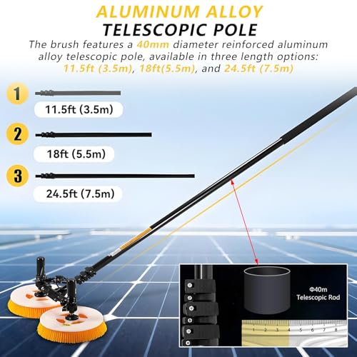 Dual Head Water Fed Pole Kit,11.5ft 18ft 24.6ft Telescopic Rod,25.6in Cleaning Width,w/Water Pump & Hose,for Solar Panels and Storefront Windows 5.5m(18ft) - size: 5.5m(18ft)