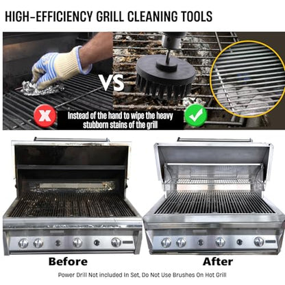 6 Piece BBQ Grill Cleaning Brush Ultra Stiff Drill Powered Cleaning Brushes Nylon Safe Bristle BBQ Grill Rust Remover Gift for Dad Grill Cleaner for Outdoor Grill (Black) - color: Black