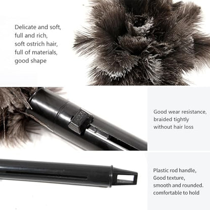 Retractable Ostrich Feather Duster for Cleaning, Fluffy and Natural Feather Duster with Retractable Handle， Reusable Eco-Friendly Handheld Cleaning Supplies (15 inch) - color: Model-15”-brown-1 Pieces