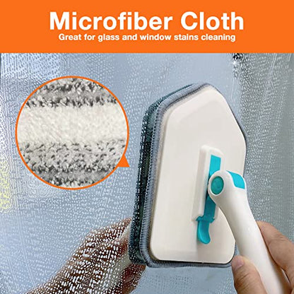 3 in 1 Scrub Cleaning Brush with Long Handle 51'' - Shower Bathtub Tub & Tile Scrubber Brush Include 1 Stiff Brush Head & 3 Scouring Pads & 3 Microfiber Clothes, for Wall Bathroom Glass Bathtub(White) - color: White