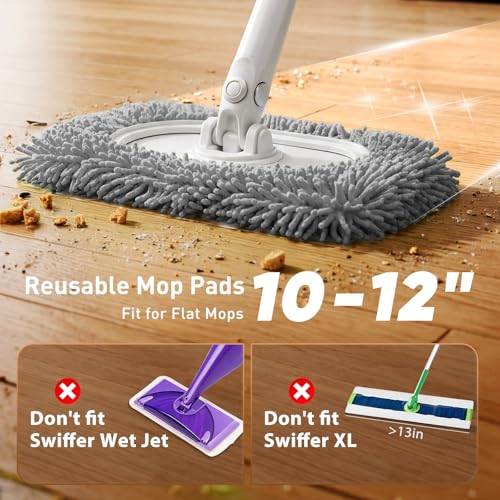 6 Pack Reusable Microfiber Mop Pads Compatible with Sweeper Mops, Replacement Mopping Pads Dry Sweeping Cloths, Washable Chenille Flat Mops Refills for Mopping Floor Cleaning (Mop is not Included) - color: Gray