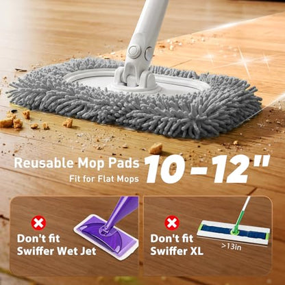 6 Pack Reusable Microfiber Mop Pads Compatible with Sweeper Mops, Replacement Mopping Pads Dry Sweeping Cloths, Washable Chenille Flat Mops Refills for Mopping Floor Cleaning (Mop is not Included) - color: Gray
