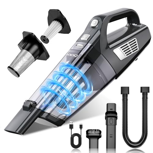 CKIKH Handheld Vacuum Cordless, 15000PA Strong Suction Hand Held Car Vacuum Cleaner Portable with Multi-Nozzles & Washable Filter, Lightweight Rechargeable Vacuum Cleaner for Home, Car, Office, Pets - color: Black & Silver