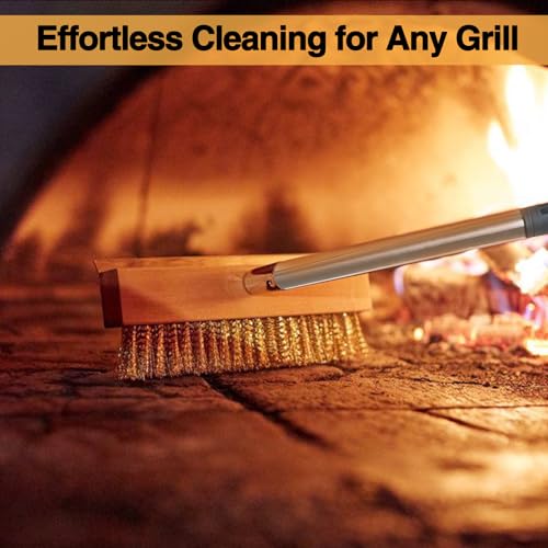 Aluminum Pizza Oven Brush, Grill Brush, Brass Wire Brushes, with Stainless Steel Scraper & Detachable 60 inches Long Handle for Commercial Cleaning, Kitchens, Restaurants, BBQ Shelf, Fireplace