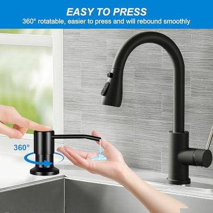 Soap Dispenser for Kitchen Sink, Upgrade Built in Sink Soap Dispenser, Countertop Sink Soap Dispenser Pump with 47" Extension Tube kit, No Need More Refills (Black) - color: Black