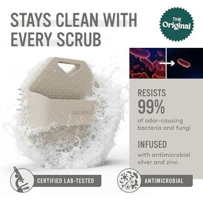 Sud Scrub® Antimicrobial Silicone Body Scrubber, Exfoliating Body Brush for Sensitive Skin, Antibacterial Shower Scrubber for Body, Bathroom Essentials for Men & Women, Clay - color: Clay