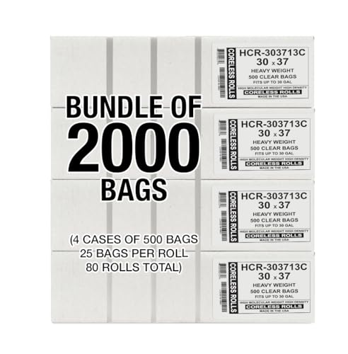 Aluf Plastics High Density Trash Bags, 20-30 Gallon, 2000 Count, 13 Micron (eq), 30" x 37", Clear, for Bathroom, Office, Industrial, Commercial, Janitorial, Municipal, Recycling - color: Clear, style: 20-30 Gal, 13 Micron Equiv, 2,000 Count