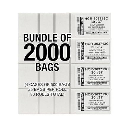 Aluf Plastics High Density Trash Bags, 20-30 Gallon, 2000 Count, 13 Micron (eq), 30" x 37", Clear, for Bathroom, Office, Industrial, Commercial, Janitorial, Municipal, Recycling - color: Clear, style: 20-30 Gal, 13 Micron Equiv, 2,000 Count