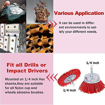 Rocaris 10 Pack Nylon Filament Abrasive Wire Brush Wheel & Cup Brush Set with 1/4 Inch Hex Shank, for Removal of Rust/Corrosion/Paint