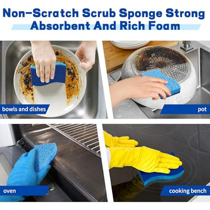 12 Count Non-Scratch Dish Sponges Kitchen, Long Lasting Cleaning Sponges for Dishes,Dual Sided Kitchen Sponges, Cleans Fast Without Scratching, Easy to Dry and Reusable-Blue - color: Blue-12