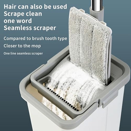 Mop and Bucket Set Self Wringing System – Separate Clean & Dirty Water, 360° Rotating Flat Mop, 2 Reusable Microfiber Pads, Hands Free Wet & Dry Cleaning for Hardwood Tile Laminate – Vallary