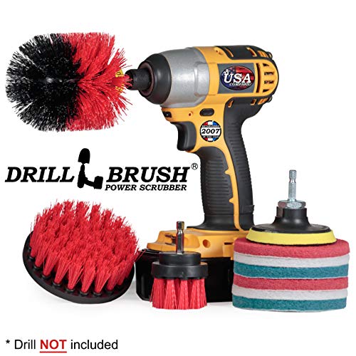 Drillbrush Scrub Brush - Drill Scrub Brush Attachment - Stone Cleaning - Deep Cleaning Brush - Ceramic Tile Cleaner Brush - Deck Scrub Brush - Drill Brush Pads - Rotary Drill Brush Cordless Scrubber - color: Red