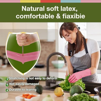 Kitchen Gloves for Washing Dishes - 5 Pairs Rubber Cleaning Gloves for Household Cleaning Gardening, Non-Slip Dishwashing Gloves Reusable for Women Men Large - size: Large