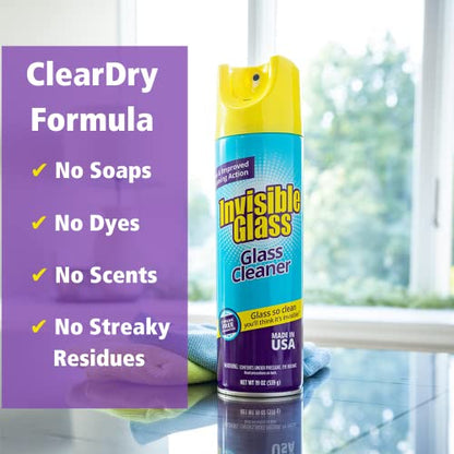 Invisible Glass 91160 Premium Aerosol Glass and Window Foaming Cleaner Spray – Cleans Glass, Windows, Mirrors, Shower Doors, and More – Streak-Free, Ammonia-Free, Tint-Safe – 19 oz - size: 19 Ounce (Pack of 1)