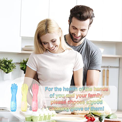KAQ Dishwashing Cleaning Gloves 3 Pairs-Reusable Rubber Gloves Non-Slip Laundry Kitchen Gardening Household Gloves(Long Cuff) - size: Large (Pack of 3)