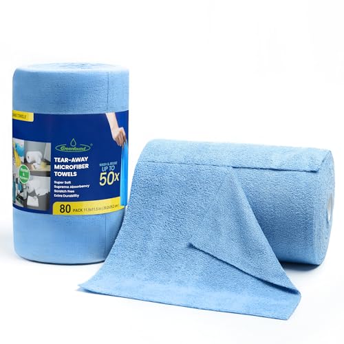 Greenfound Microfiber Cleaning Cloth Roll -80 Pack, 11.5x11.5, Tear Away Towels, Reusable and Washable Rags, Blue - color: Blue
