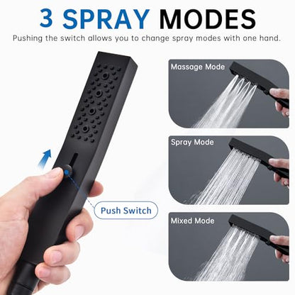 G-Promise All Metal Handheld Shower Set with 3-Function Showerwand, included Handheld Holder to Control on/off Switch and 72 Inch Tangle-Free Stainless Steel Hose Matte Black - color: Matte Black