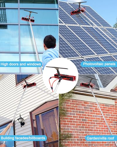 Solar Panel Cleaning Kit, 40ft Water Fed Poles, Long Hose, Brush & Squeegee, 2 Dusting Brush for Solar Panel High Window Roof Cleaning - size: 40ft
