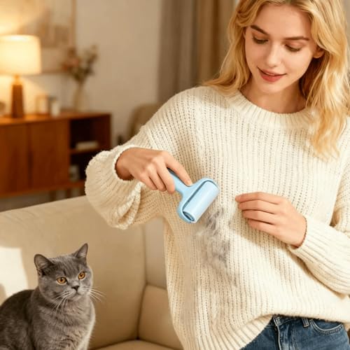 Mini Travel Lint Roller, Compact Portable Pet Hair Remover Tool with Strong Adhesive Surface, Suitable for Clothes, Furniture and Travel Use (Blue) - color: Blue
