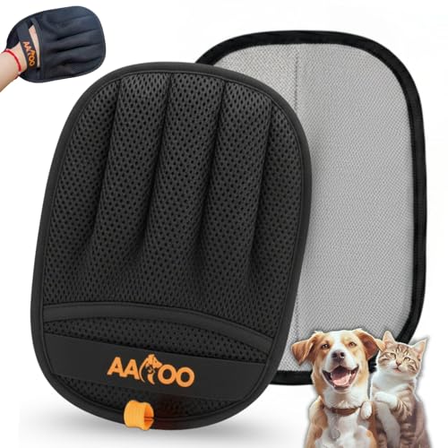 Pet Hair Removal Glove for Cats & Dogs with Silicone Pet Toothbrush – Reusable Magic Brush – Five-Finger Electrostatic Pet Hair Remover Glove for Laundry, Couch, Carpet & Car Seat - color: black