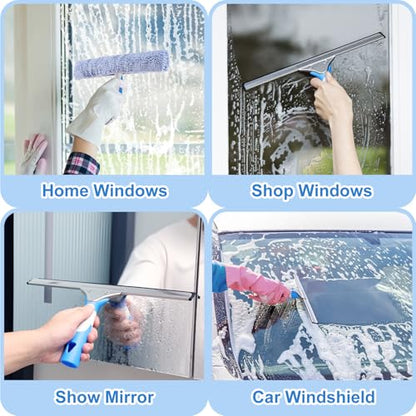 Mitclear Professional Window Cleaning Kit with Bucket 3 Gallon, 14'' Silicone Squeegee, 14'' Microfiber Scrubber, Cloth, Window Washing Equipment Cleaner Tools, Commercial & Home, Car, Outdoor - style: Window Cleaning Kit