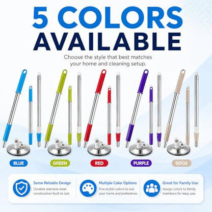 Extended Spin Mop Replacement Mop Handle, Upgraded 60-inch 360 Degrees Rotating Telescopic Replacement Mop Stick for Spin Mop Bucket Cleaning System (Stainless Steel Disc, Red) - color: Red, style: Stainless Steel Disc
