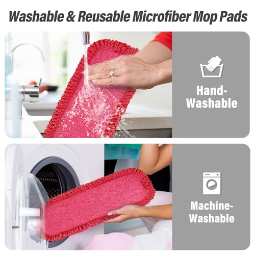16.5" Microfiber Mop Pads Refills, 3 Pack Reusable Replacement Heads | reusable wet mop refills, machine washable for 14-16 inch spray mops, hardwood floors, dust cleaning & scrubbing - color: 16"red Rolled*3