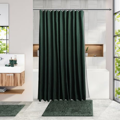 Clara Clark Bathroom Accessories Set - Bathroom Set, Bathroom Sets with Shower Curtain and Rugs, Shower Curtain Set with Bathroom Trash Can - Green - 22PC - color: Hunter Green, size: Complete Set + Bath Rugs