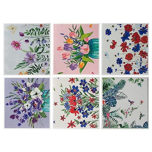 Swedish Kitchen Dish Cloths - 6 Pack Reusable Paper Towels for Counters & Dishes - Eco Friendly Cellulose Sponge Cloth (Flower) - color: L-flower