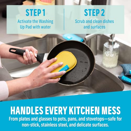 E-Cloth Washing Up Pad, Premium Microfiber Non-Scratch Kitchen Dish Scrubber Sponge, Ideal for Dish, Sink and Countertop Cleaning, 100 Wash Guarantee, Yellow, 2 Pack - color: Yellow, size: 2 Pack - New Version