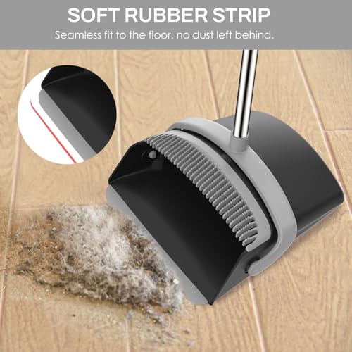 Broom and Dustpan Set for Home, 51-in Long Adjustable Handle Angle Broom and Dustpan Combo Set with Dust Pan Teeth to Clean Hair for Home Kitchen Office Lobby Floor Garden (Black&Grey) - color: Black Grey