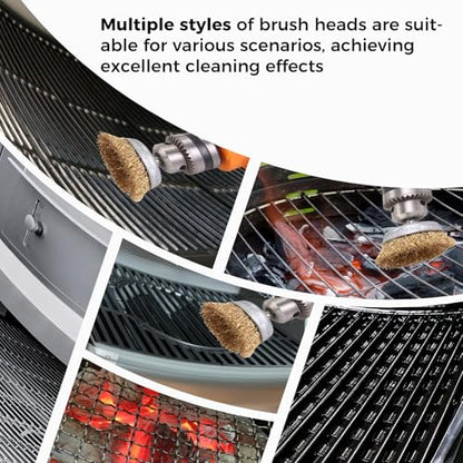 6 Pc Wire Wheel Brush for Grill Cleaning Removes Stubborn Stains,Rust Removal, Corrosion, Polishes Metal Burrs, and Scrubs Surfaces Perfect for BBQ Ovens and Grills Compatible with electric hand drill