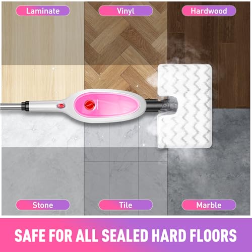 Steam Mop, Detachable Handheld Steam Cleaner with 10-in-1 Multipurpose Accessories, Two-sided Mop, Double Cleaning Area, Multi Surfaces Steamer for Wood Floor, Tile, Window, Clothes, Furniture & Grout