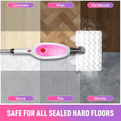 Steam Mop, Detachable Handheld Steam Cleaner with 10-in-1 Multipurpose Accessories, Two-sided Mop, Double Cleaning Area, Multi Surfaces Steamer for Wood Floor, Tile, Window, Clothes, Furniture & Grout