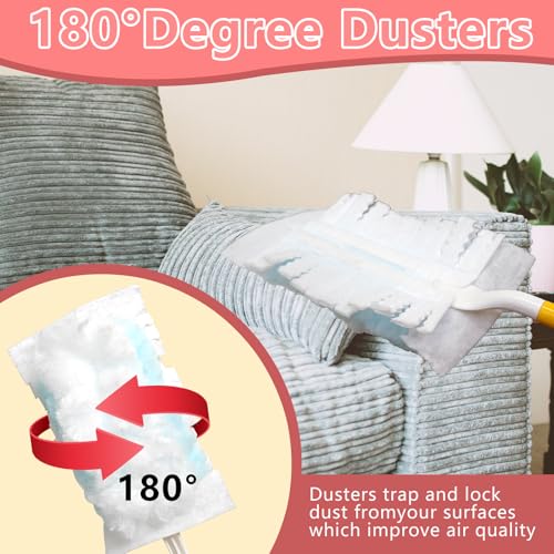 BDS-HOME 30 Count Electrostatic Duster Refills, 180°Multi-Surface Dusting Compatible with Duster Microfibre Feather Dusters Replacement Kit with 2 Handles for Home Office Furniture Cleaning