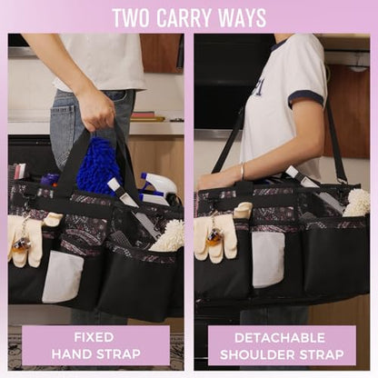 SCAVATA Wearable Cleaning Caddy, Cleaning Caddy Supplies Organizer with Handle & Shoulder Straps for Housekeepers, Under Sink & Car Cleaning Tool Organizers Bag with 4 Foldable Divider (Totem) - color: Totem
