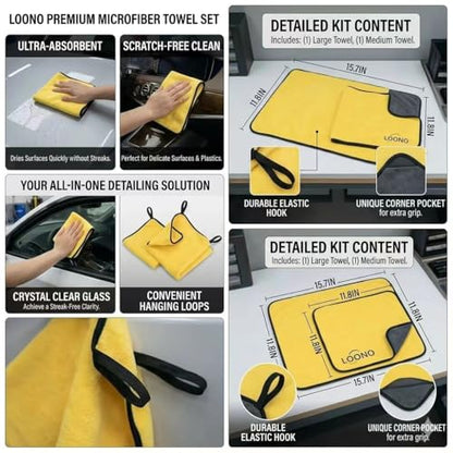 Microfiber Car Wash Towel Set (Pack of 6), 2X 11.8"x15.7" + 4X 11.8"x11.8", Ultra Soft Lint-Free Absorbent Drying Cloth for Auto Detailing, Scratch-Free & Quick Dry