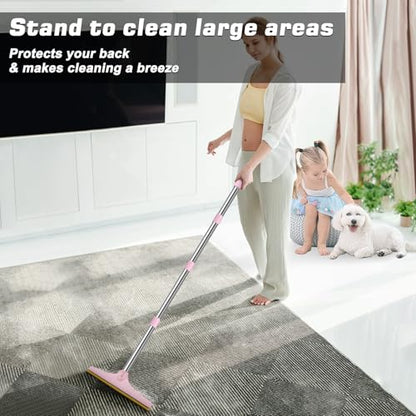 B-Land Carpet Rake for Pet Hair Removal, Reusable Pet Hair Remover with 60” Adjustable Long Handle, Carpet Scraper Dog Cat Hair Remover Tool for Rugs, Mats, Couch, Furniture Pink - color: Pink