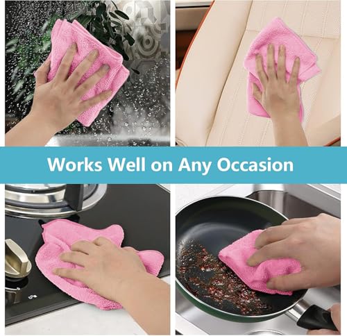 HOMEXCEL Pink Microfiber Cleaning Cloth, 50 Pack Cleaning Towels for Kitchen, Lint Free, Scratch-Free, Highly Absorbent, and Reusable Cleaning Rags for House, Window and Glass, Cars, 11.5 X11.5 inch - color: Pink