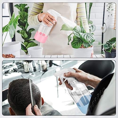 Rionisor Glass Spray Bottles with Silicone Sleeve Protection, Empty 16 oz Refillable Containers, Reusable Spray Bottles with Adjustable Nozzle for Hair, Cleaning Solutions, 3 Pack Grey&Blue&Pink - color: Grey&Blue&Pink, style: 3 Pack