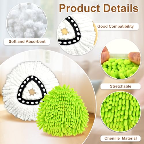 6 Pack Mop Heads Replacement for Ocedar EasyWring 1 Tank Spin Mop System,Include 2 Microfiber Spin Mops Replace Head&2 Chennile Mops Head Machine Washable with Scrubber Mopp Head and Base for Cleaning - size: for Ocedar 1 Tank