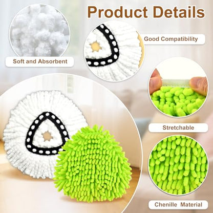 6 Pack Mop Heads Replacement for Ocedar EasyWring 1 Tank Spin Mop System,Include 2 Microfiber Spin Mops Replace Head&2 Chennile Mops Head Machine Washable with Scrubber Mopp Head and Base for Cleaning - size: for Ocedar 1 Tank